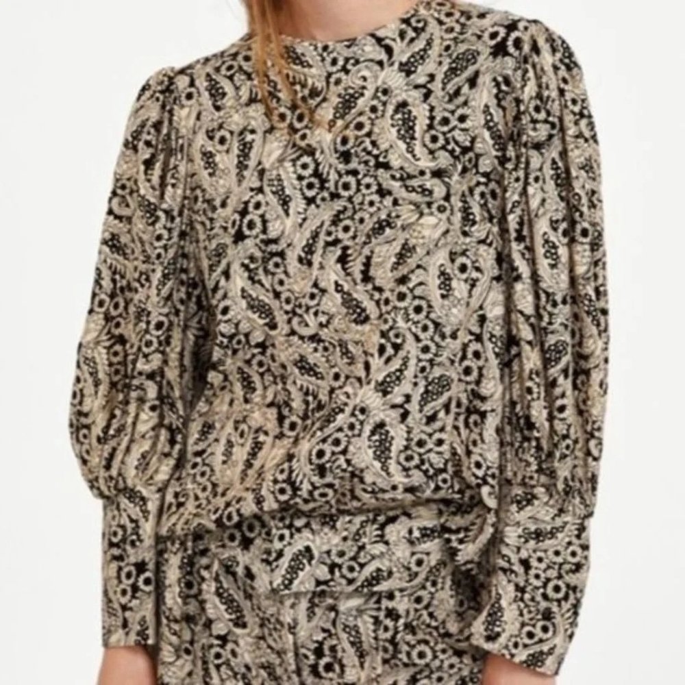 Zara Paisley Puff Sleeve Top - sz M